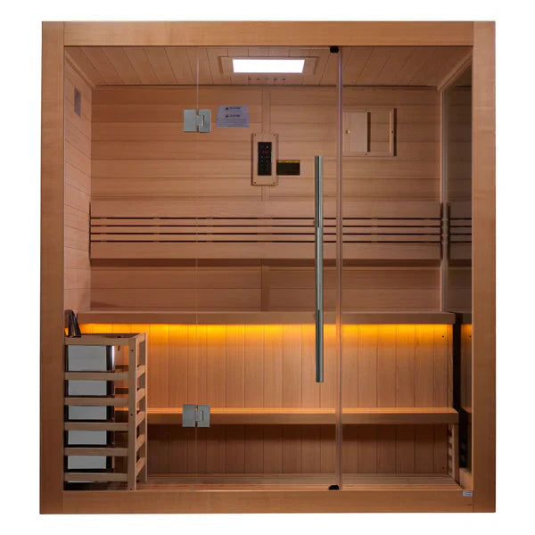 Golden Designs Forssa Edition 3-4 Person Traditional Steam Sauna - Canadian Red Cedar Interior