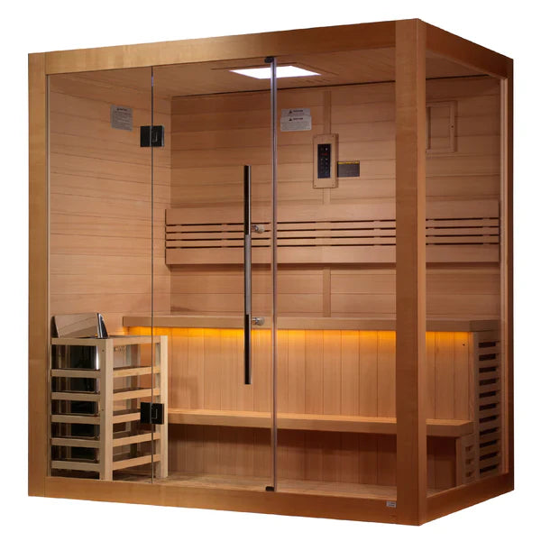 Golden Designs Forssa Edition 3-4 Person Traditional Steam Sauna - Canadian Red Cedar Interior