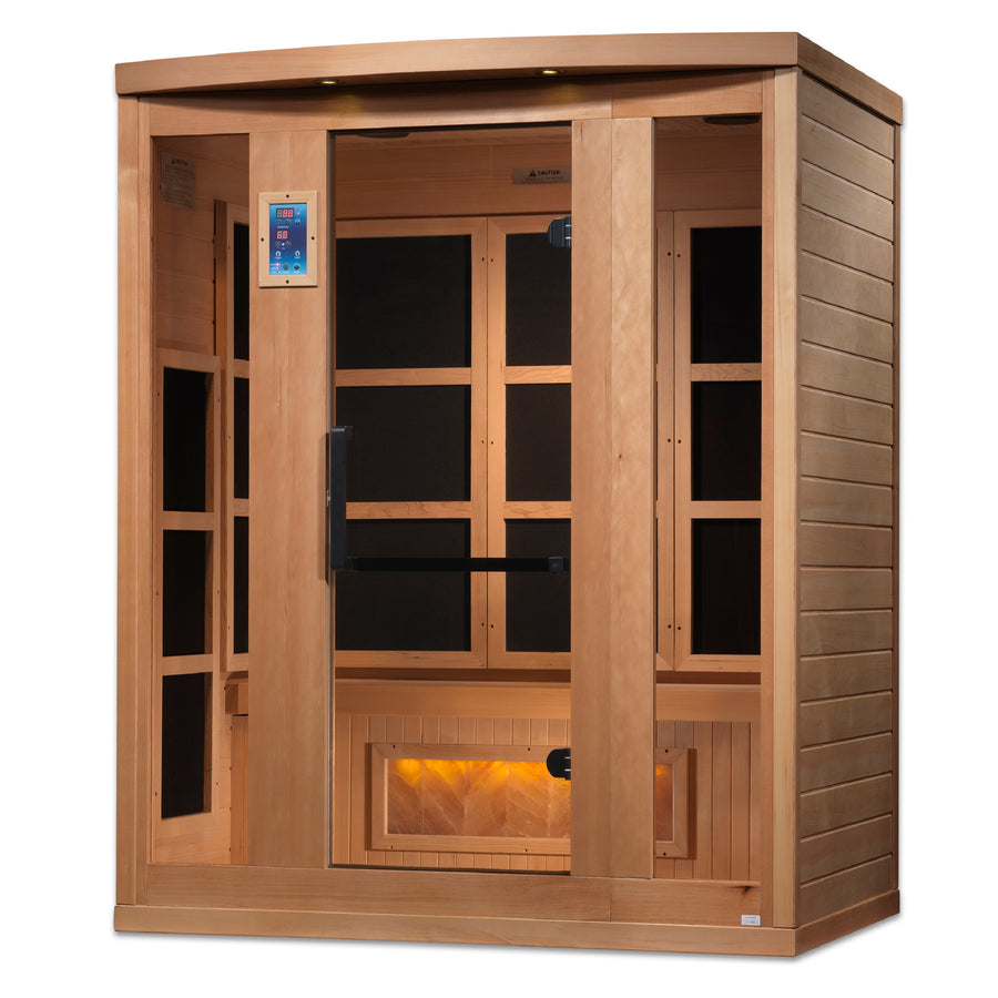 Golden Designs Hotel 3 Person Full Spectrum PureTech™ Near-Zero EMF FAR Infrared Sauna w/ Himalayan Salt Bar