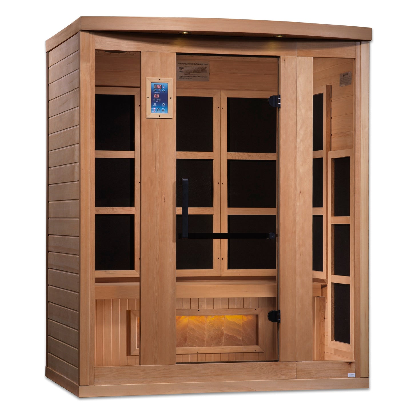 Golden Designs Hotel 3 Person Full Spectrum PureTech™ Near-Zero EMF FAR Infrared Sauna w/ Himalayan Salt Bar