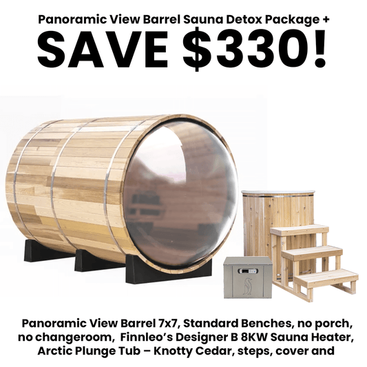 Dundalk LeisureCraft Panoramic View Barrel Sauna & Arctic Cold Plunge Tub Detox Package