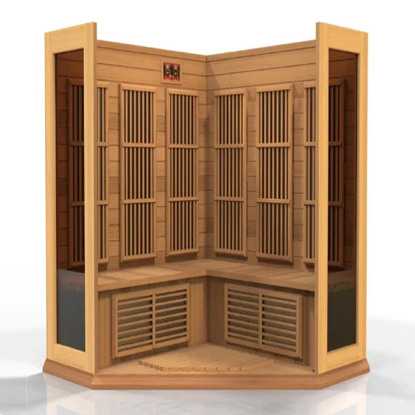 Maxxus Avignon Edition 3 Person Corner Near Zero EMF FAR Infrared Sauna - Canadian Red Cedar