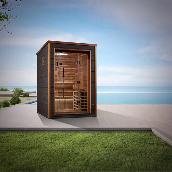 Golden Designs Narvik 2 Person Outdoor-Indoor Traditional Sauna - Canadian Red Cedar Interior