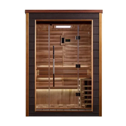 Golden Designs Narvik 2 Person Outdoor-Indoor Traditional Sauna - Canadian Red Cedar Interior