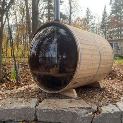 Dundalk LeisureCraft Panoramic View Barrel Sauna & Arctic Cold Plunge Tub Detox Package