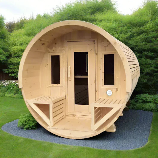 True North Canadian Made 6-8 Person 9' Long Outdoor Traditional Barrel Sauna